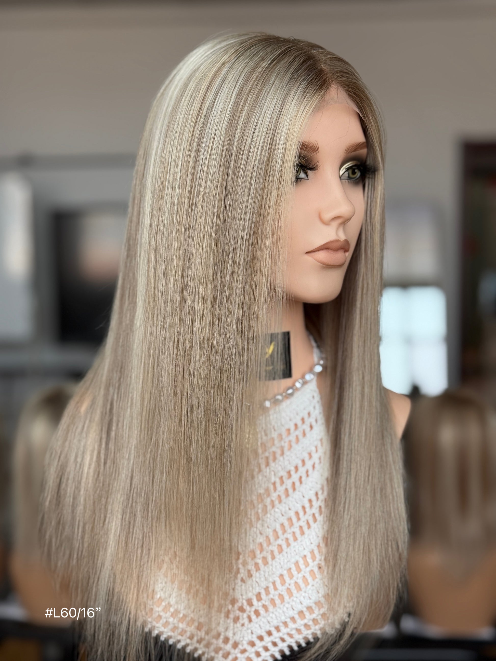 Blonde Full Hand-Tied Human Hair Medical Wig - Style 006 - detail view