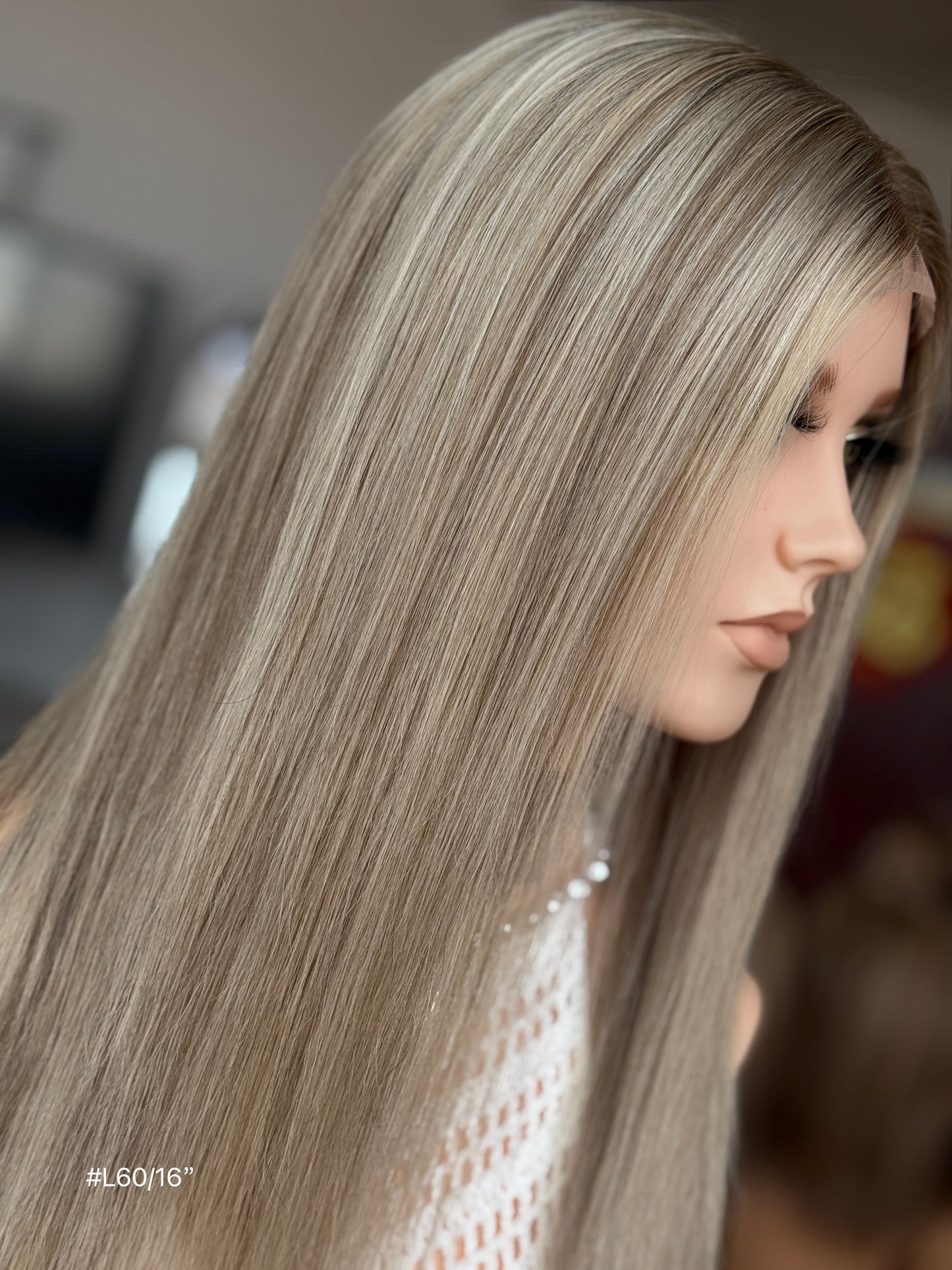 Blonde Full Hand-Tied Human Hair Medical Wig - Style 006 - detail view
