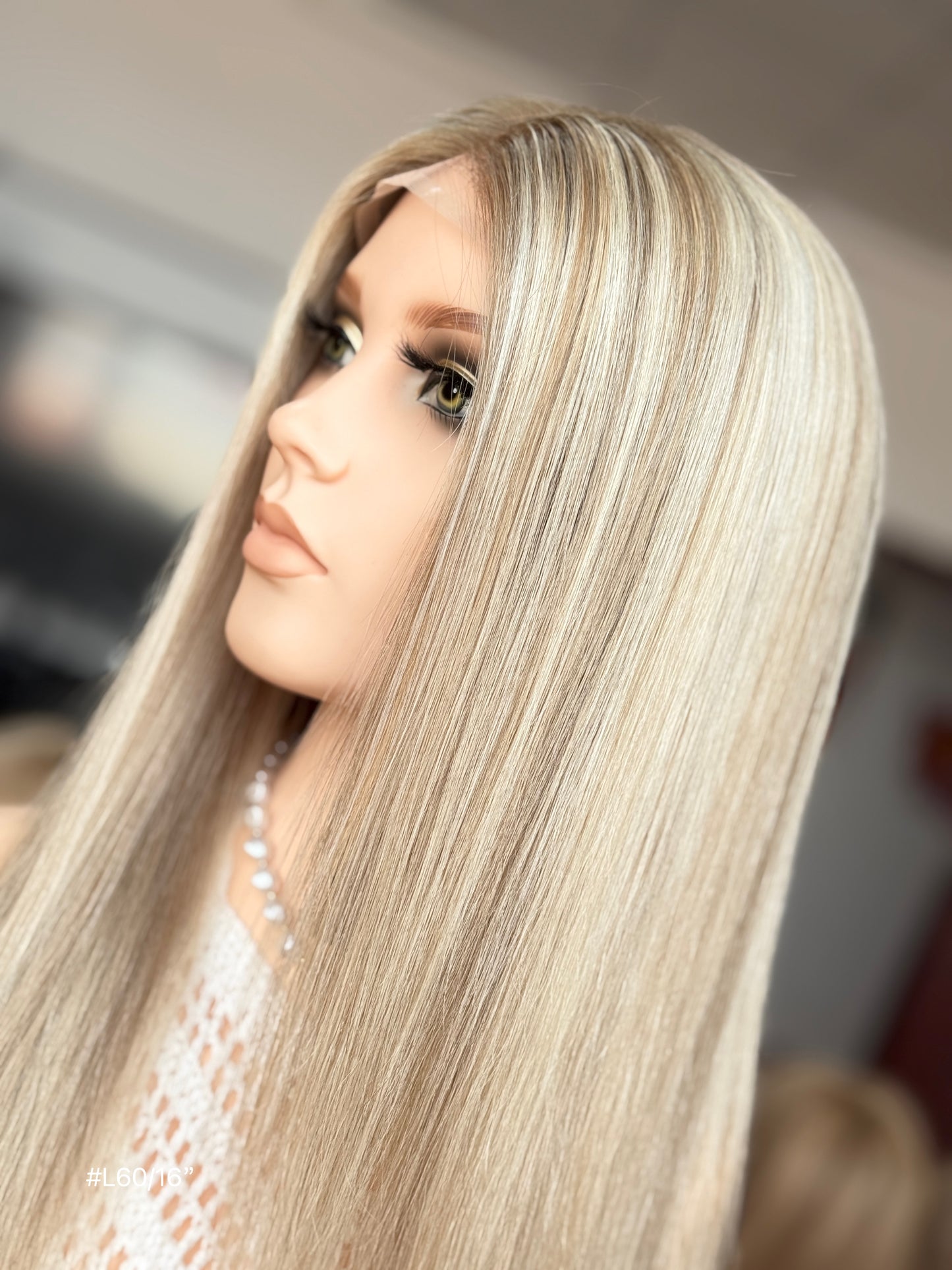 Blonde Full Hand-Tied Human Hair Medical Wig - Style 006 - detail view