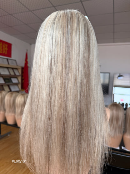 Blonde Full Hand-Tied Human Hair Medical Wig for Alopecia - Natural Hairline Sample 006 - medical wig detail view
