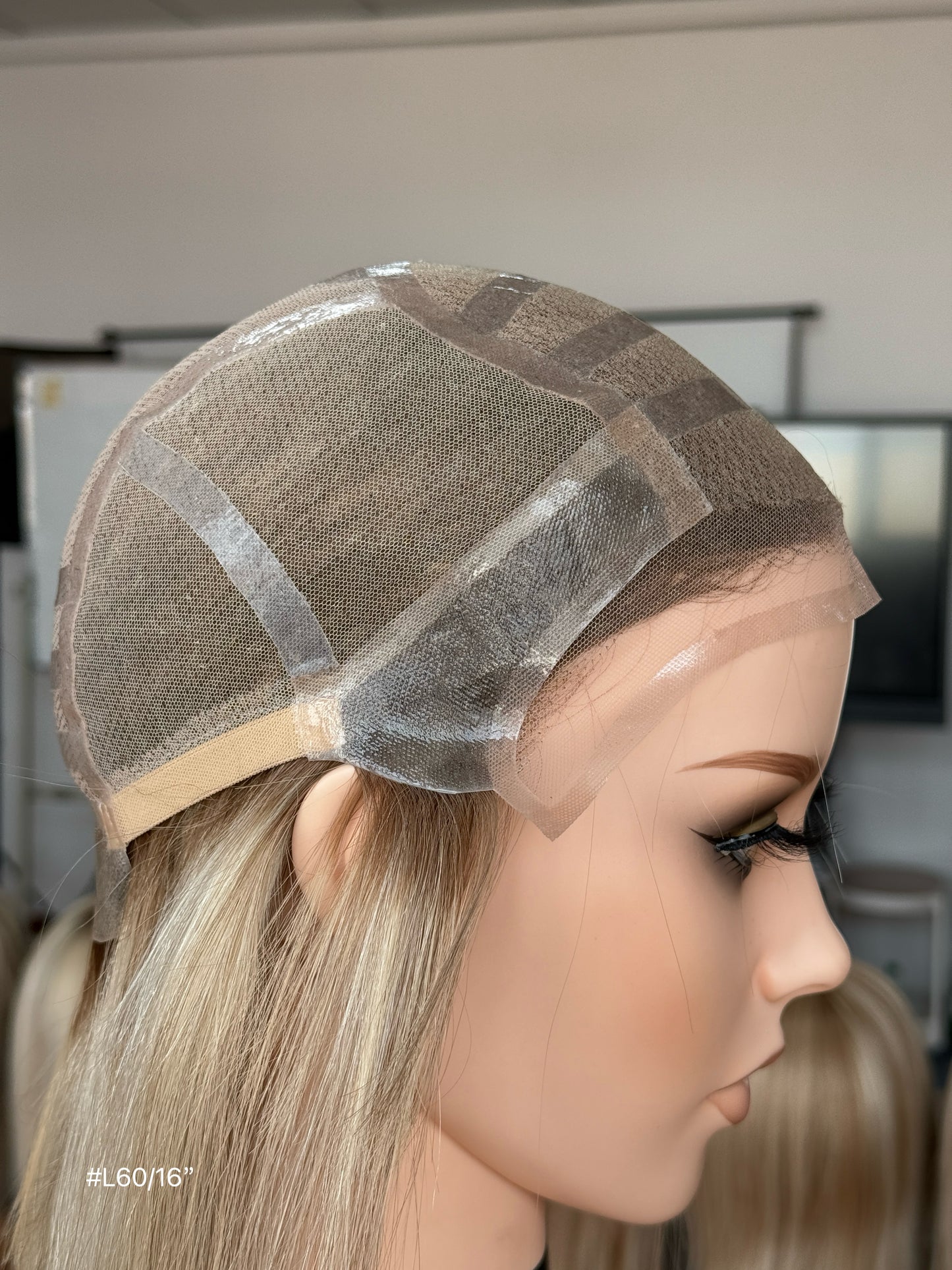 Blonde Full Hand-Tied Human Hair Medical Wig for Alopecia - Natural Hairline Sample 006 - medical wig detail view