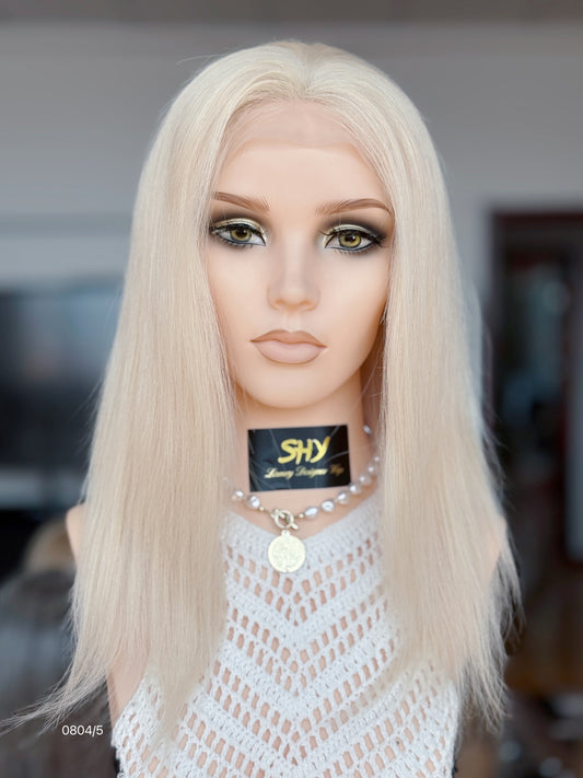 Blonde Full Hand-Tied Human Hair Medical Wig - Style 007 - front view