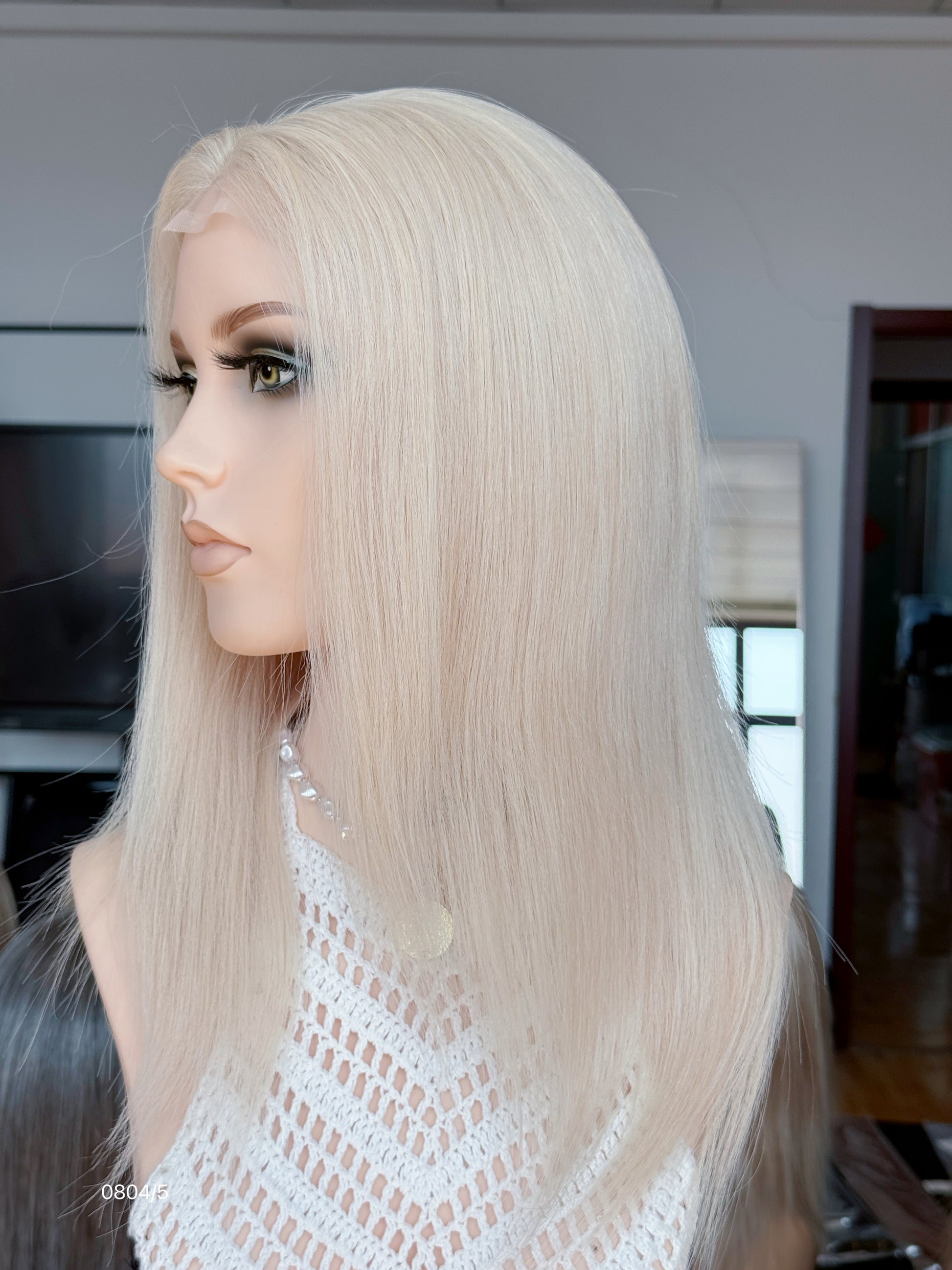 Blonde Full Hand-Tied Human Hair Medical Wig - Style 007 - detail view