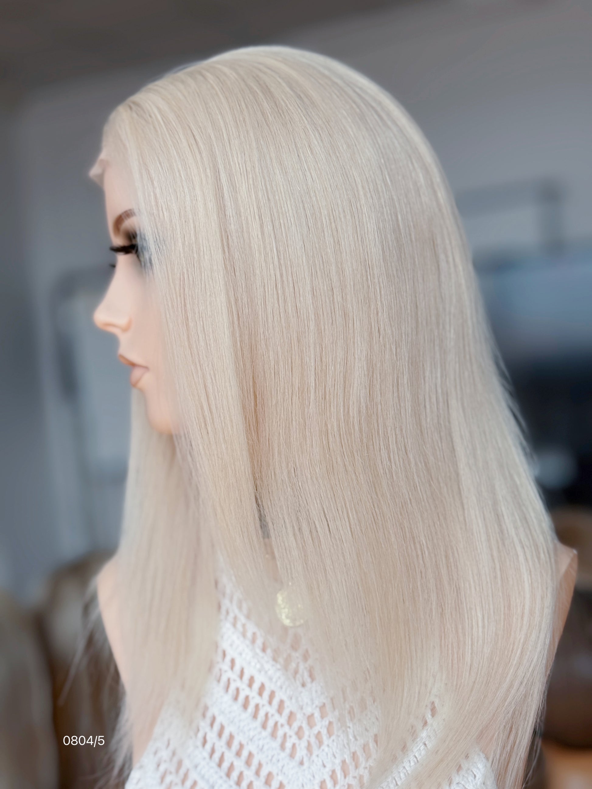 Blonde Full Hand-Tied Human Hair Medical Wig - Style 007 - detail view