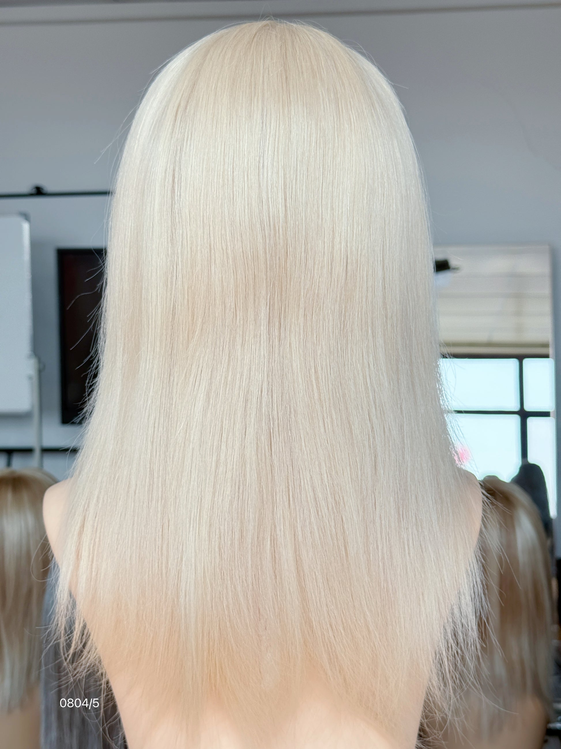 Blonde Full Hand-Tied Human Hair Medical Wig for Alopecia - Natural Hairline Sample 007 - medical wig detail view