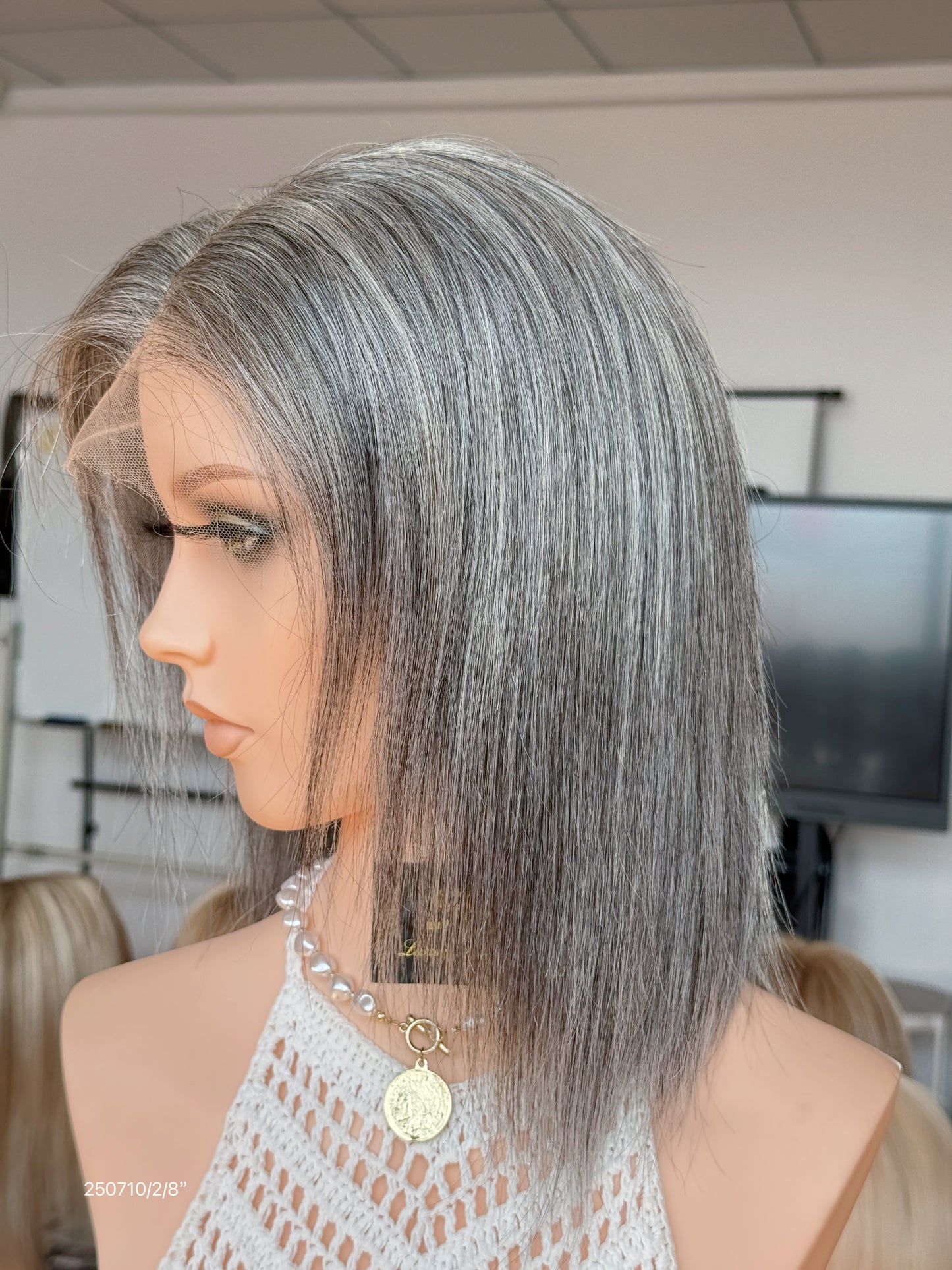 Blonde Full Hand-Tied Human Hair Medical Wig - Style 008 - detail view