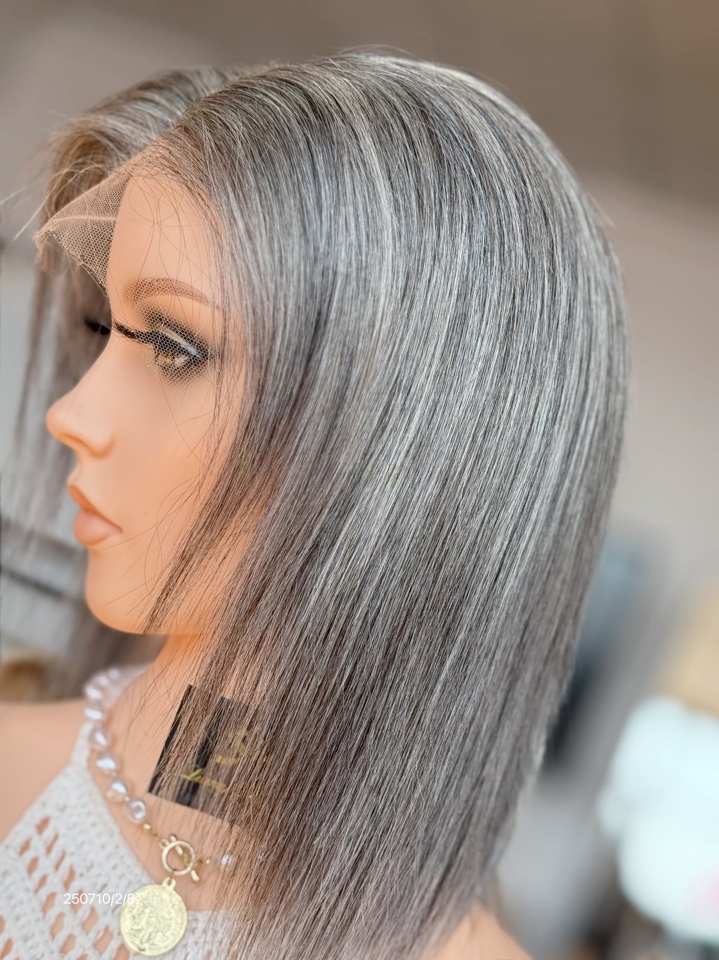 Blonde Full Hand-Tied Human Hair Medical Wig - Style 008 - detail view