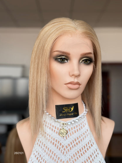 Blonde Full Hand-Tied Human Hair Medical Wig - Style 009 - front view