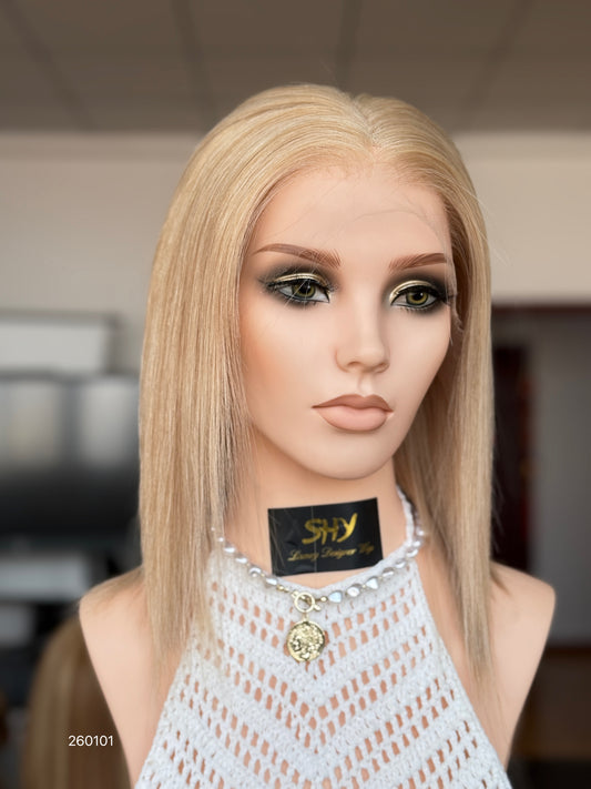 Blonde Full Hand-Tied Human Hair Medical Wig - Style 009 - front view