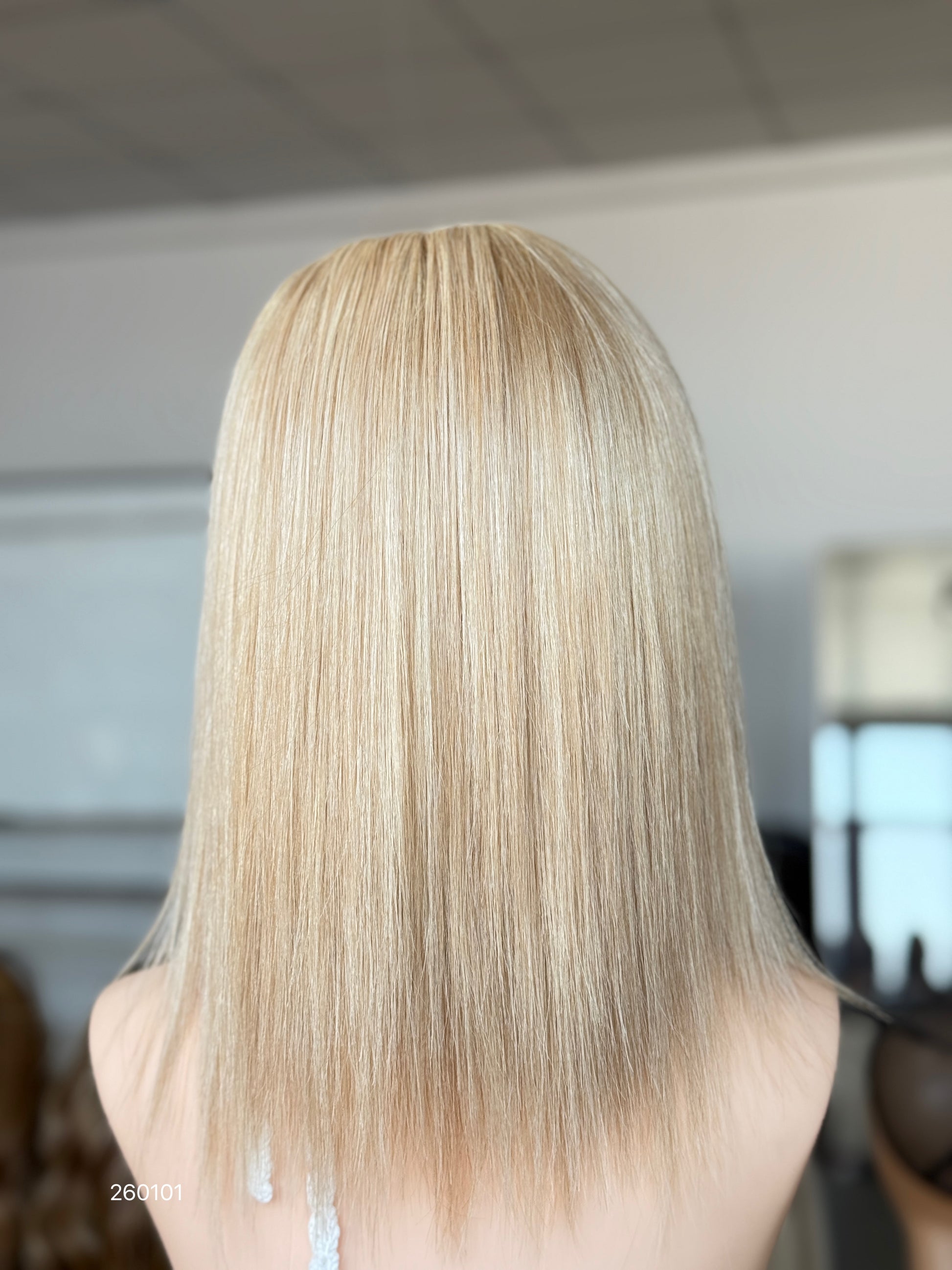 Blonde Full Hand-Tied Human Hair Medical Wig - Style 009 - detail view