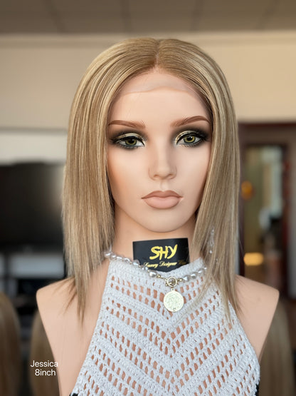Blonde Full Hand-Tied Human Hair Medical Wig - Style 010 - front view