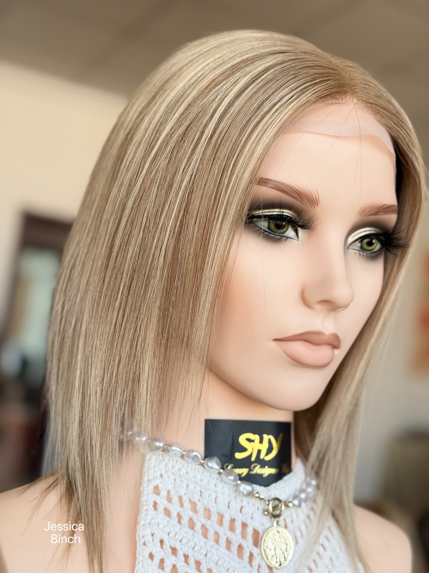 Blonde Full Hand-Tied Human Hair Medical Wig - Style 010 - detail view