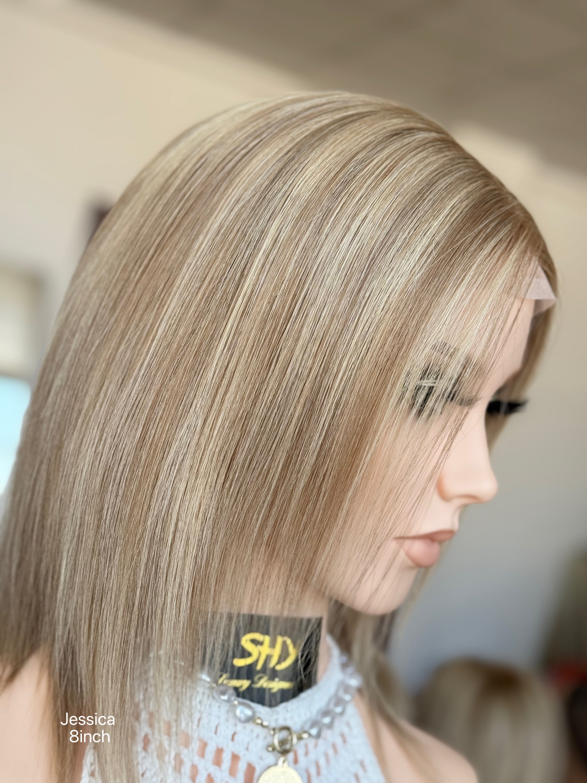 Blonde Full Hand-Tied Human Hair Medical Wig - Style 010 - detail view
