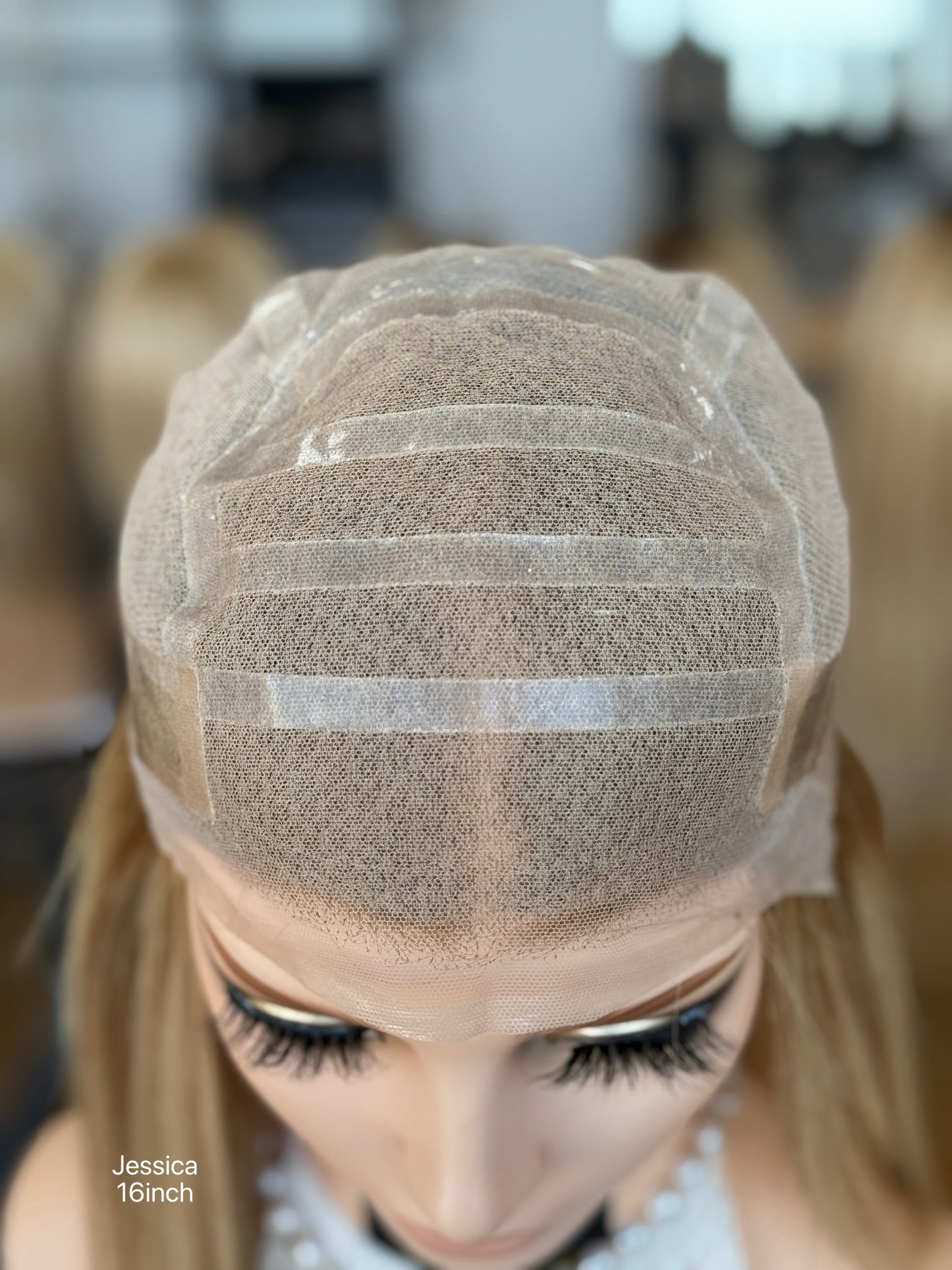 Blonde Full Hand-Tied Human Hair Medical Wig for Alopecia - Natural Hairline Sample 011 - medical wig detail view