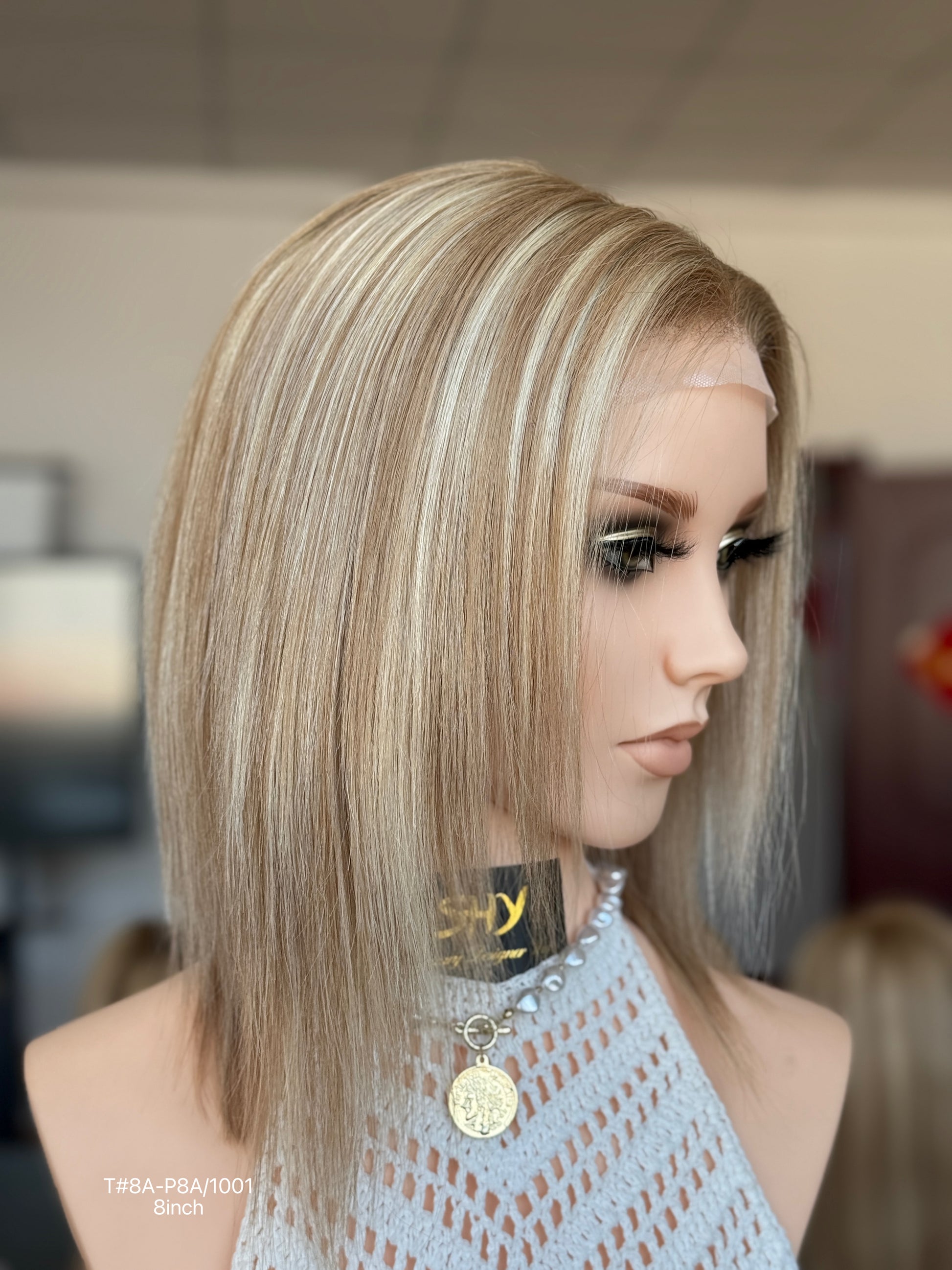 Blonde Full Hand-Tied Human Hair Medical Wig - Style 013 - detail view
