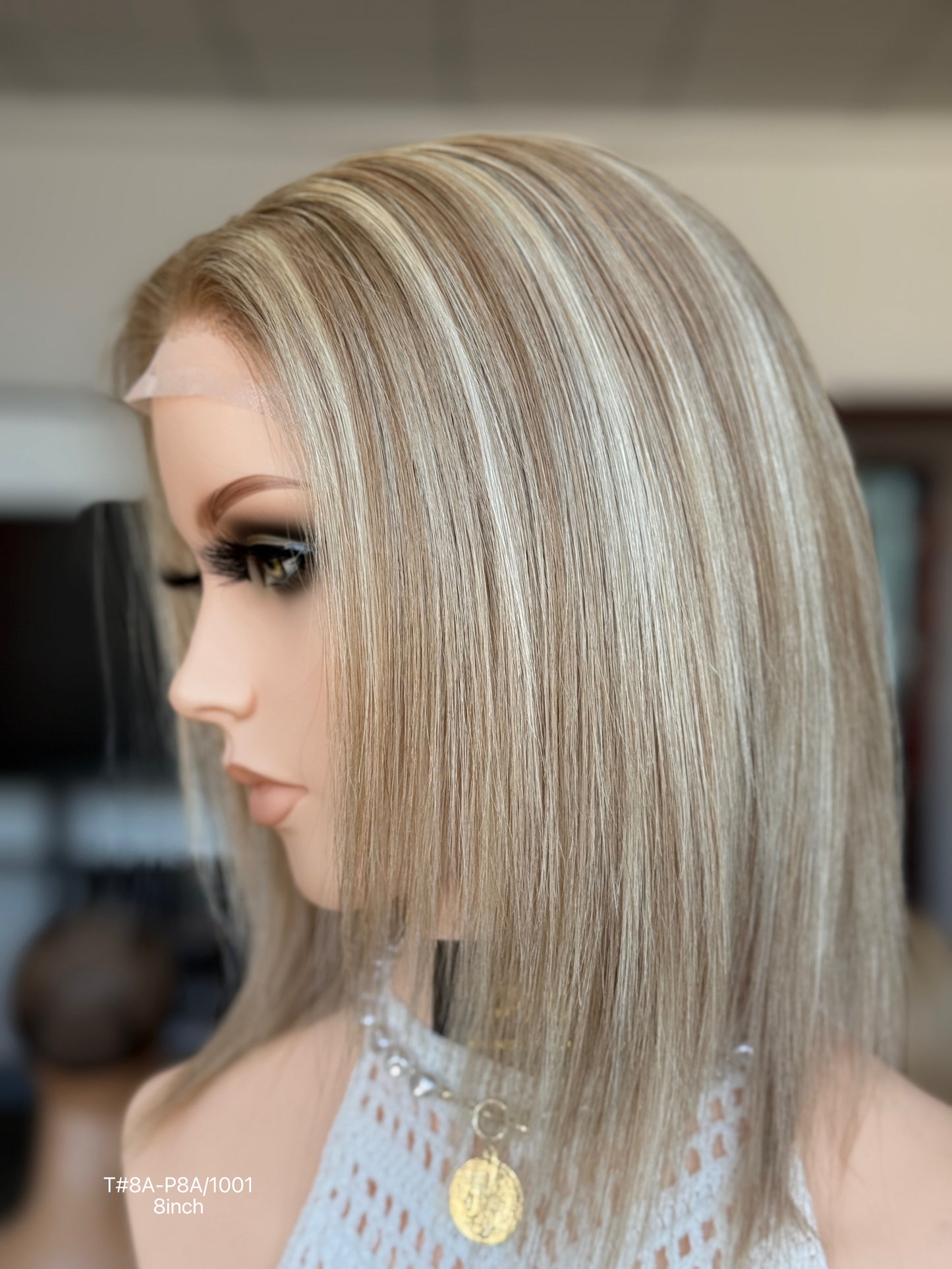 Blonde Full Hand-Tied Human Hair Medical Wig - Style 013 - detail view