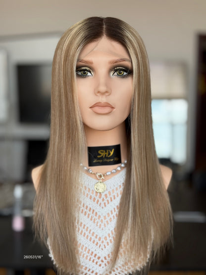 Blonde Full Hand-Tied Human Hair Medical Wig - Style 014 - front view