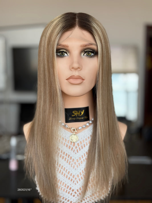 Blonde Full Hand-Tied Human Hair Medical Wig - Style 014 - front view