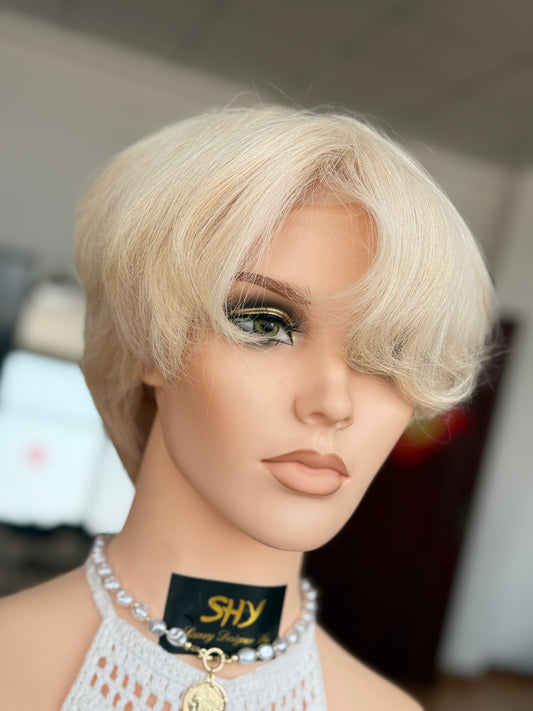 Short Full Hand-Tied Human Hair Medical Wig - Style 022 - detail view — alternate view