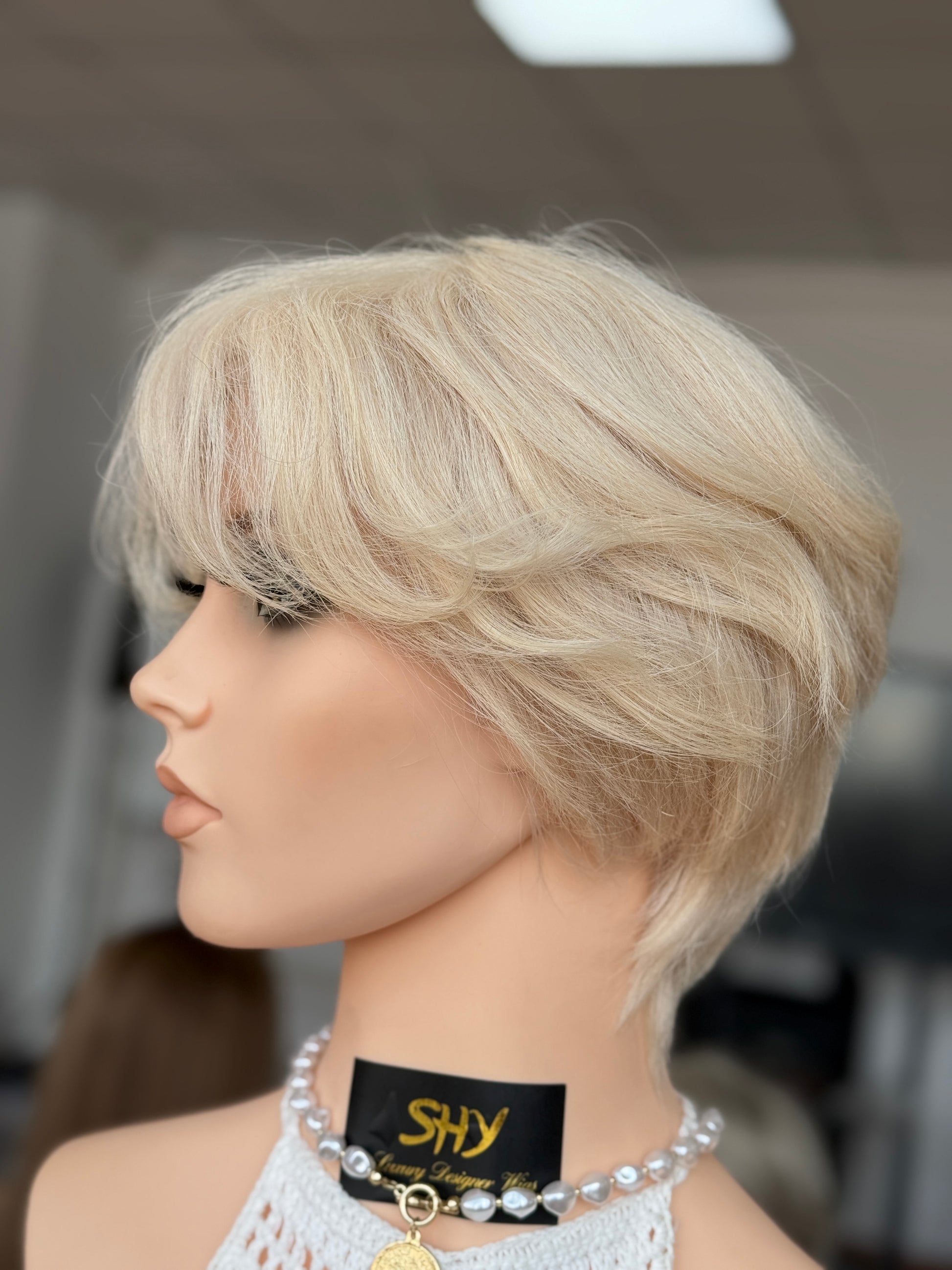 Short Full Hand-Tied Human Hair Medical Wig - Style 022 - detail view