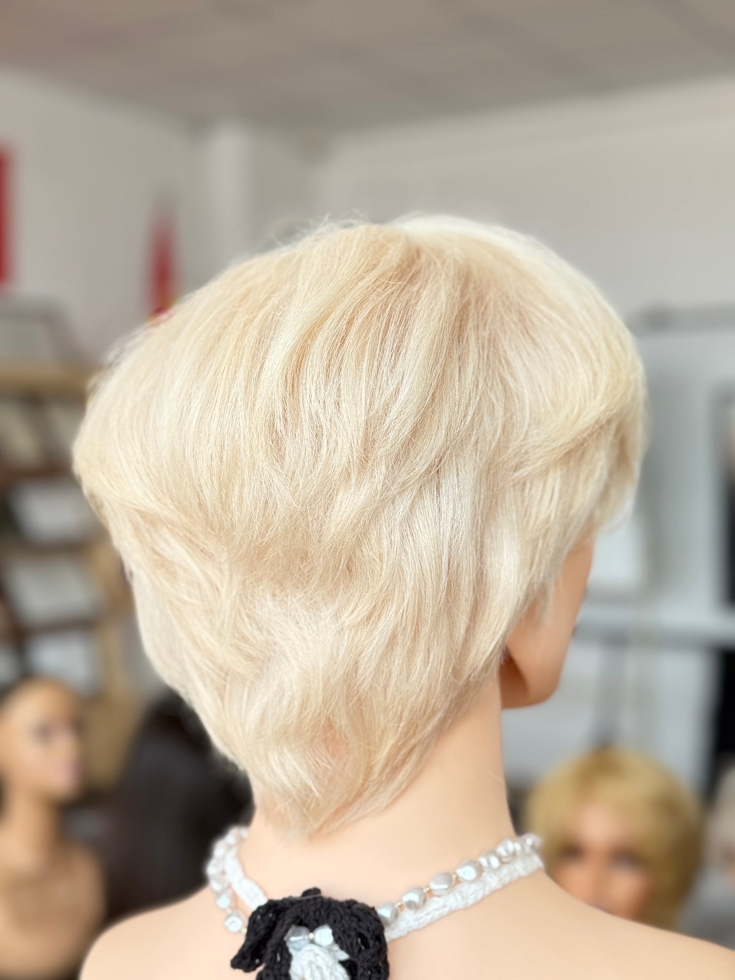 Short Full Hand-Tied Human Hair Medical Wig - Style 023 - detail view