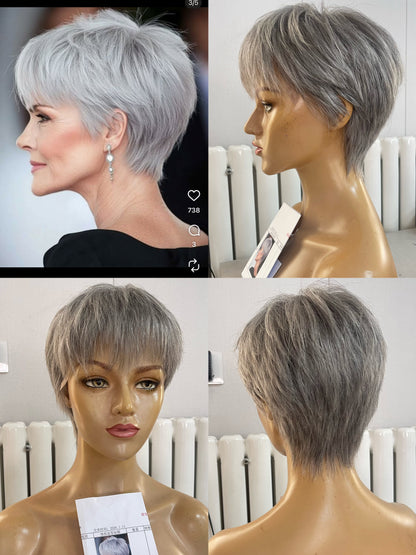 Short Full Hand-Tied Human Hair Medical Wig - Style 025 - front view