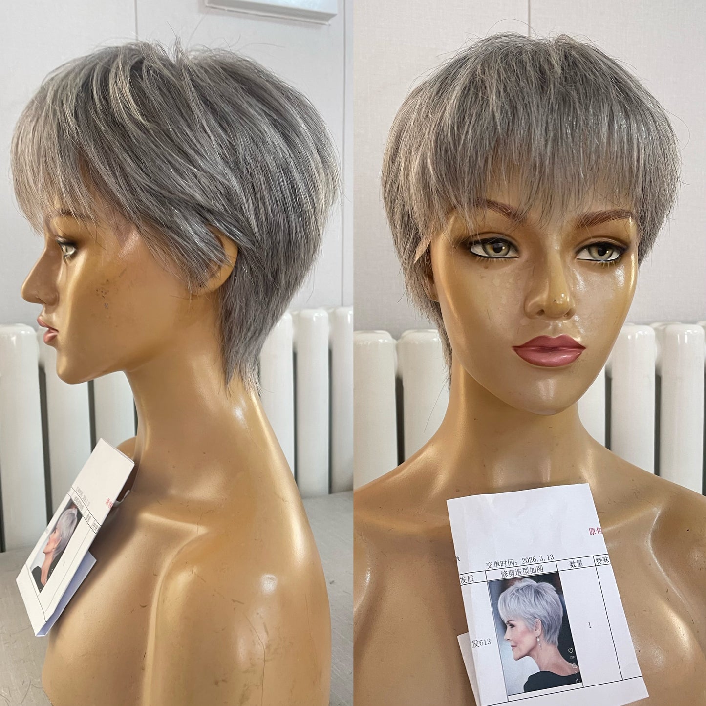 Short Full Hand-Tied Human Hair Medical Wig - Style 025 - detail view