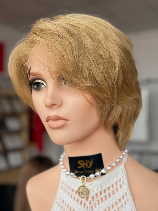 Short Full Hand-Tied Human Hair Medical Wig - Style 026 - detail view — alternate view