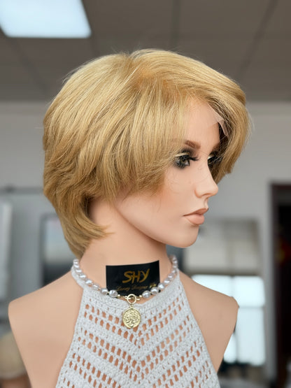 Golden Blonde Short Full Hand-Tied Human Hair Medical Wig for Sensitive Scalp - view 3