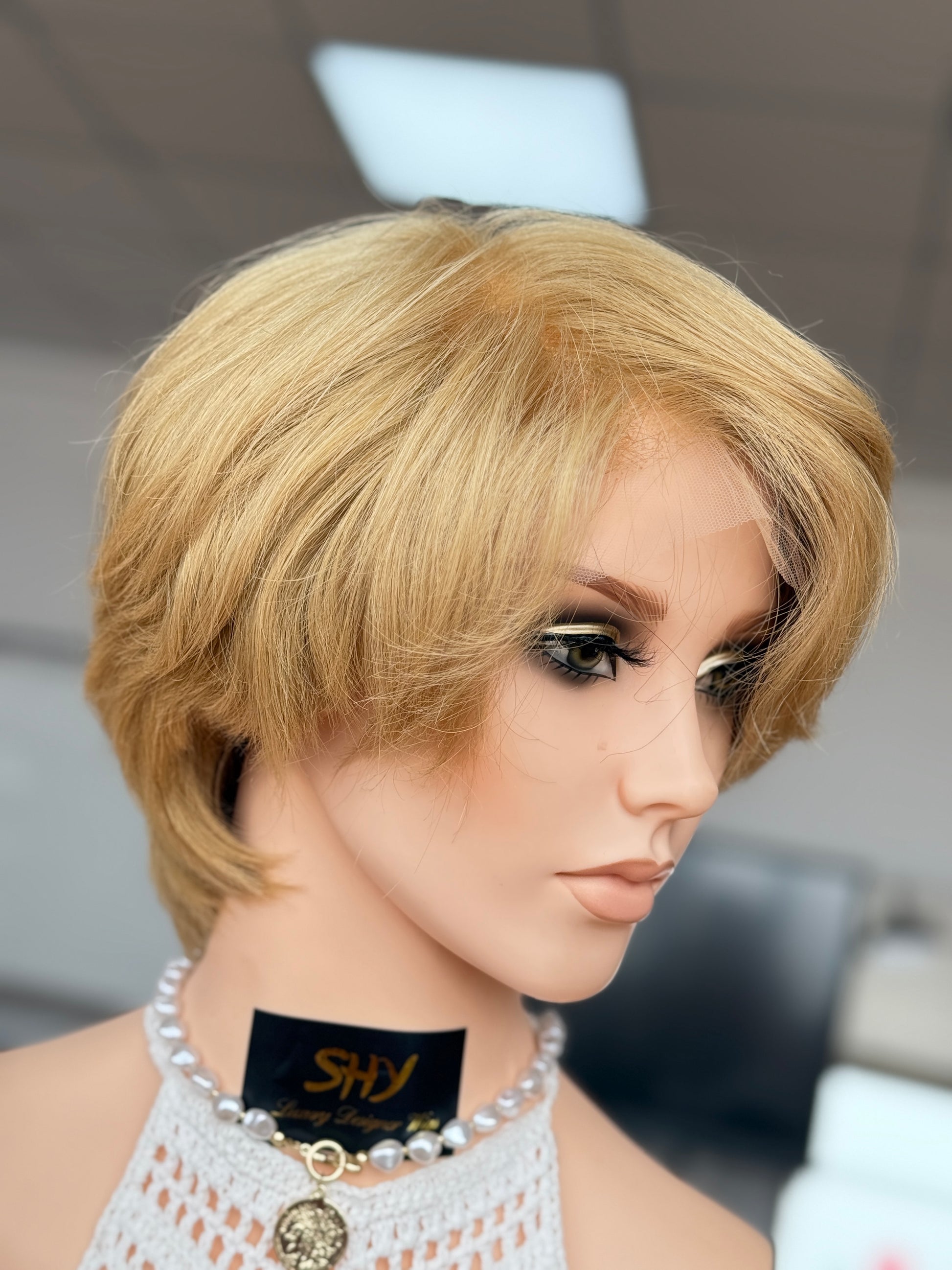 Golden Blonde Short Full Hand-Tied Human Hair Medical Wig for Sensitive Scalp - view 4