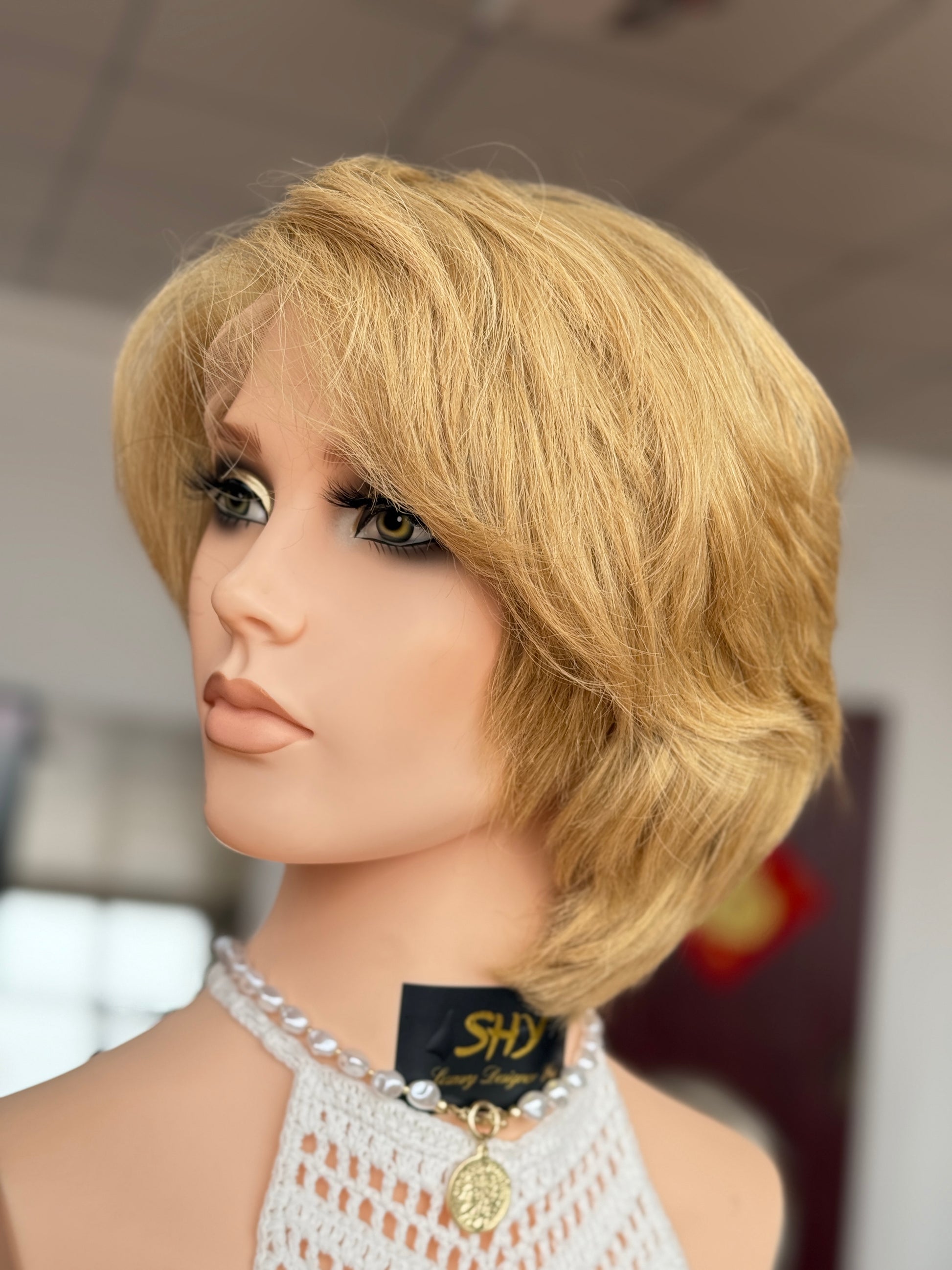 Golden Blonde Short Full Hand-Tied Human Hair Medical Wig for Sensitive Scalp - view 5