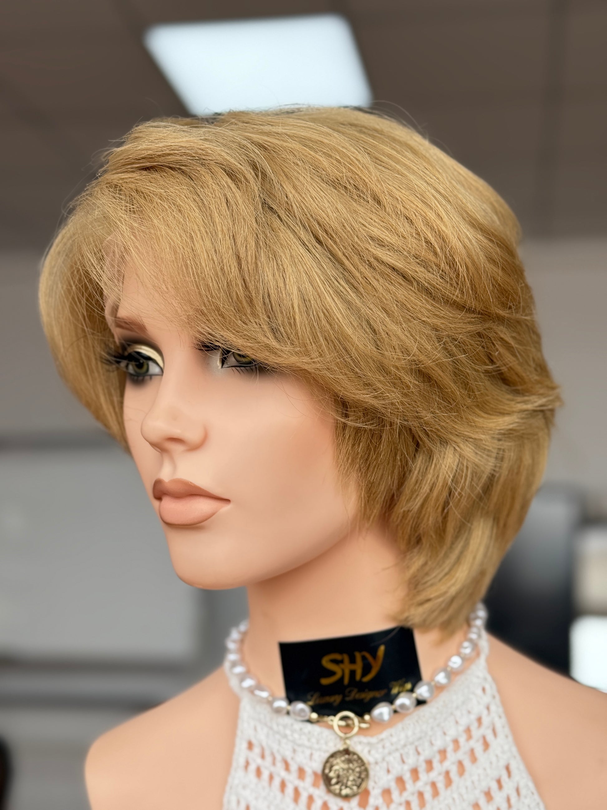 Golden Blonde Short Full Hand-Tied Human Hair Medical Wig for Sensitive Scalp - view 6
