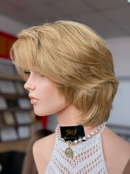 Golden Blonde Short Full Hand-Tied Human Hair Medical Wig for Sensitive Scalp - view 7