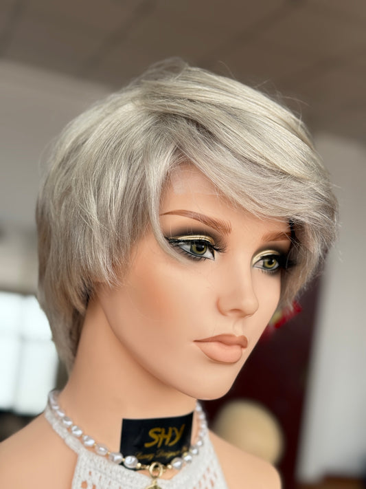 Short Full Hand-Tied Human Hair Medical Wig - Style 029 - detail view — alternate view