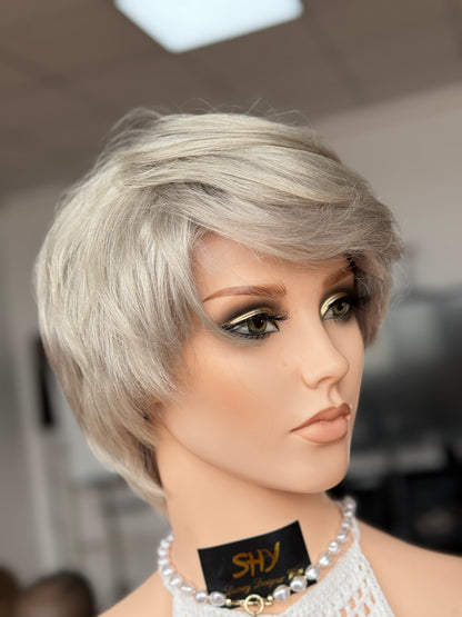 Silver Gray Short Full Hand-Tied Human Hair Medical Wig for Sensitive Scalp - view 2