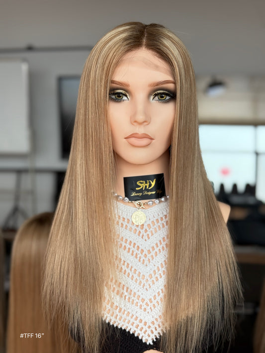 Long Blonde Full Hand-Tied Human Hair Medical Wig - Style 033 - front view
