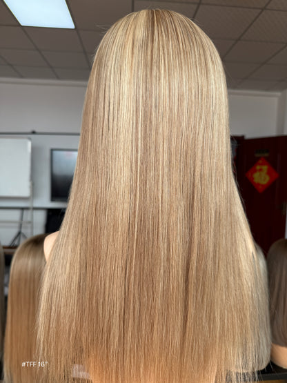 Long Blonde Full Hand-Tied Human Hair Medical Wig - Style 033 - detail view