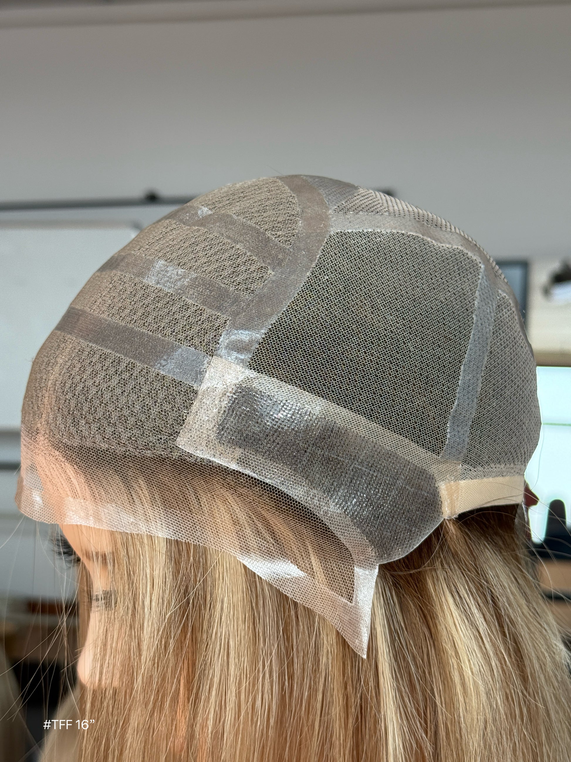 Long Blonde Full Hand-Tied Human Hair Medical Wig - Natural Parting Cranial Prosthesis Wig 033 - medical wig detail view