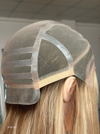 Long Blonde Full Hand-Tied Human Hair Medical Wig - Natural Parting Cranial Prosthesis Wig 033 - medical wig detail view