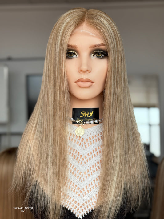 Long Blonde Full Hand-Tied Human Hair Medical Wig - Style 034 - front view