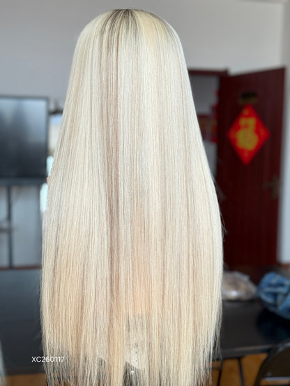Long Blonde Full Hand-Tied Human Hair Medical Wig - Natural Parting Cranial Prosthesis Wig 037 - medical wig detail view