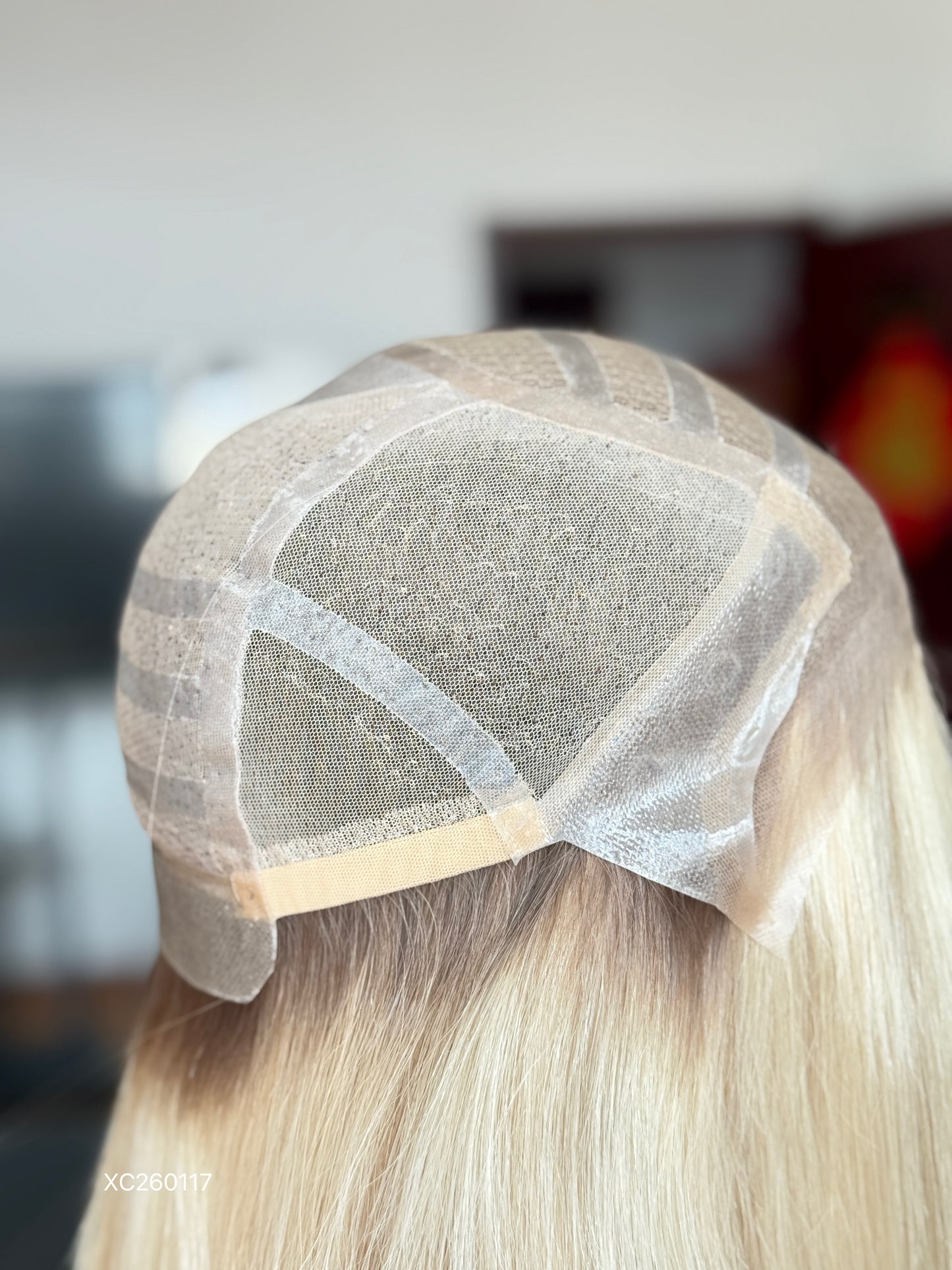 Long Blonde Full Hand-Tied Human Hair Medical Wig - Natural Parting Cranial Prosthesis Wig 037 - medical wig detail view