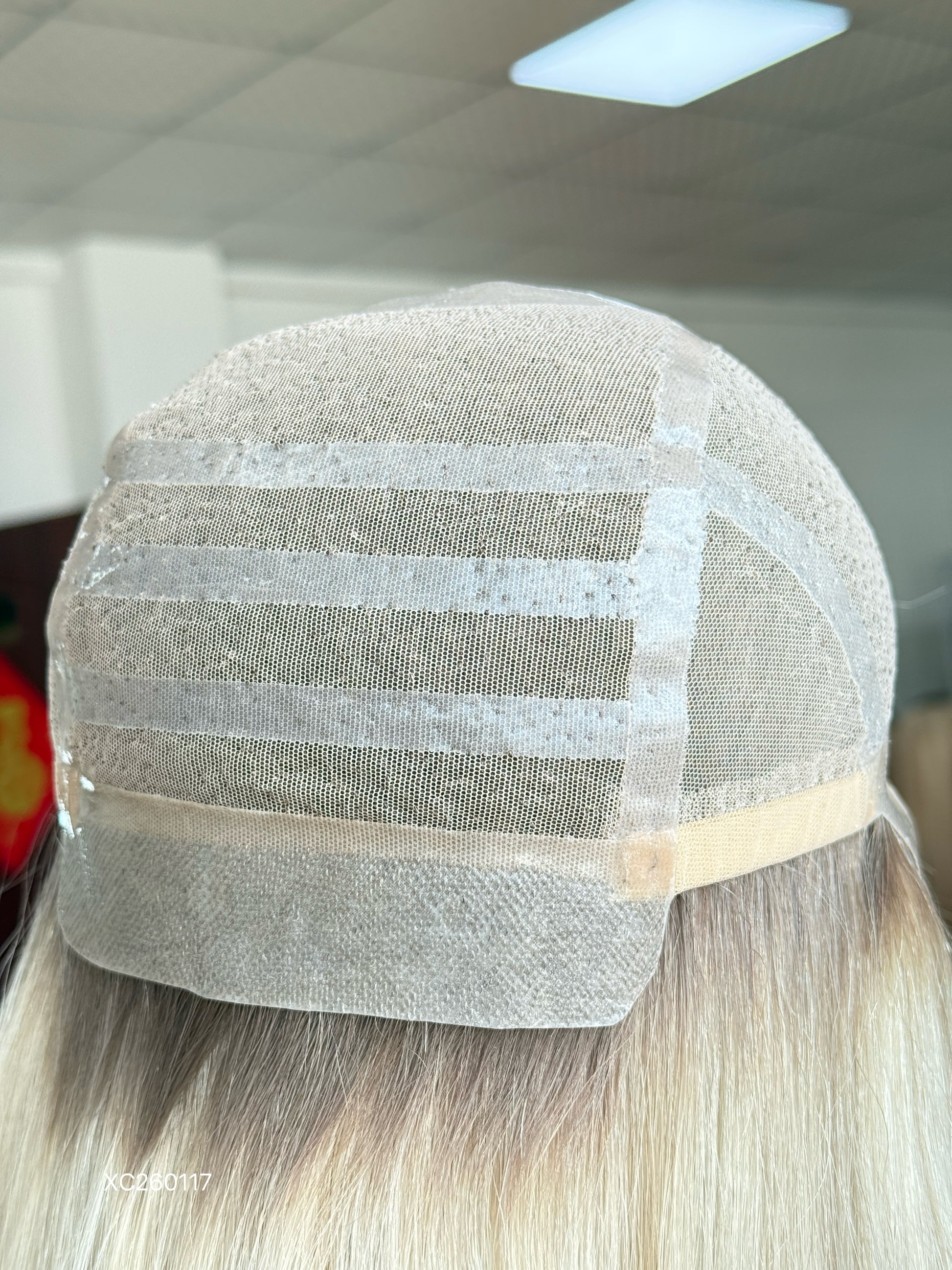 Long Blonde Full Hand-Tied Human Hair Medical Wig - Natural Parting Cranial Prosthesis Wig 037 - medical wig detail view
