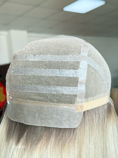 Long Blonde Full Hand-Tied Human Hair Medical Wig - Natural Parting Cranial Prosthesis Wig 037 - medical wig detail view