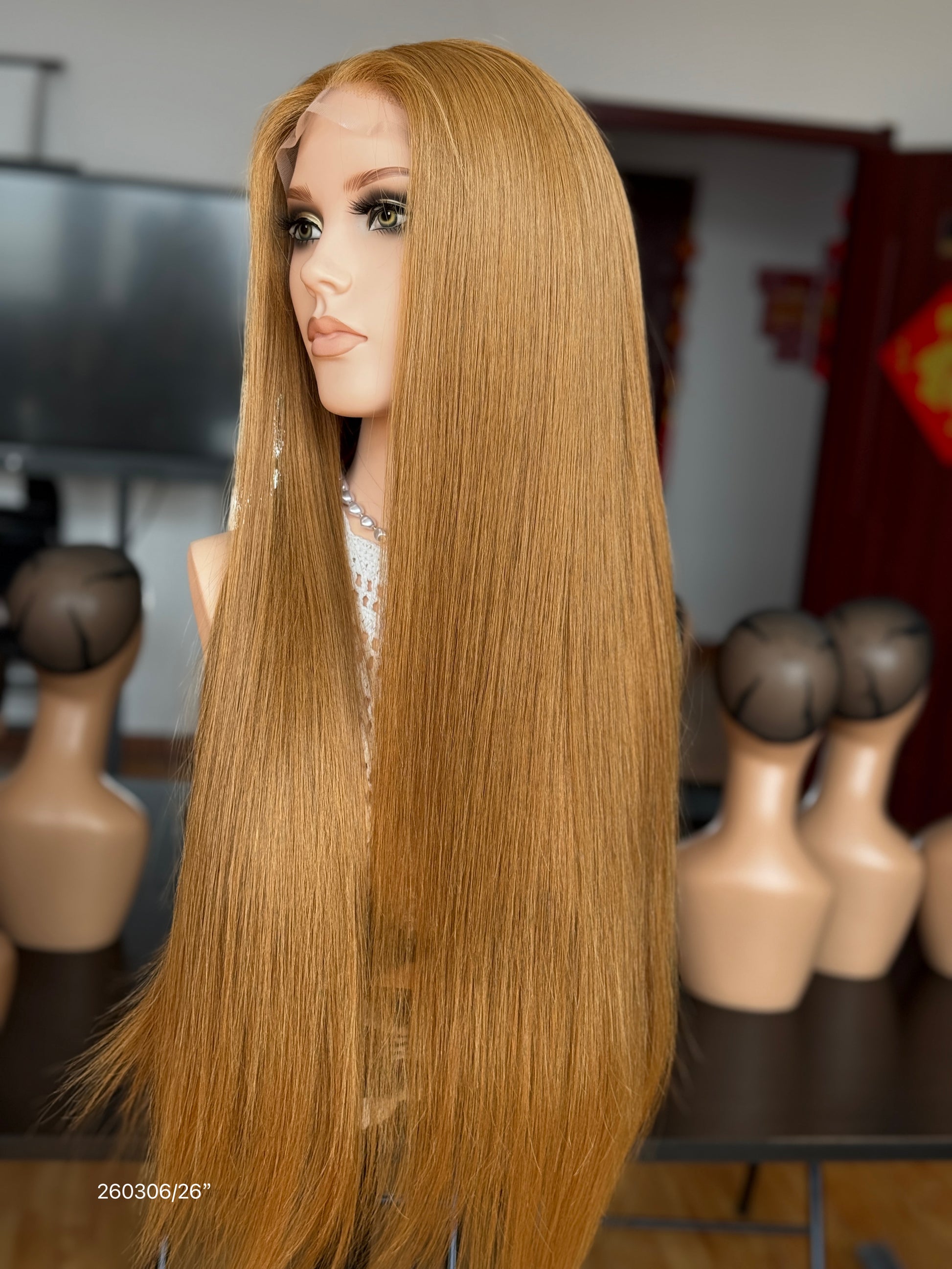 Long Blonde Full Hand-Tied Human Hair Medical Wig - Natural Parting Cranial Prosthesis Wig 038 - medical wig detail view