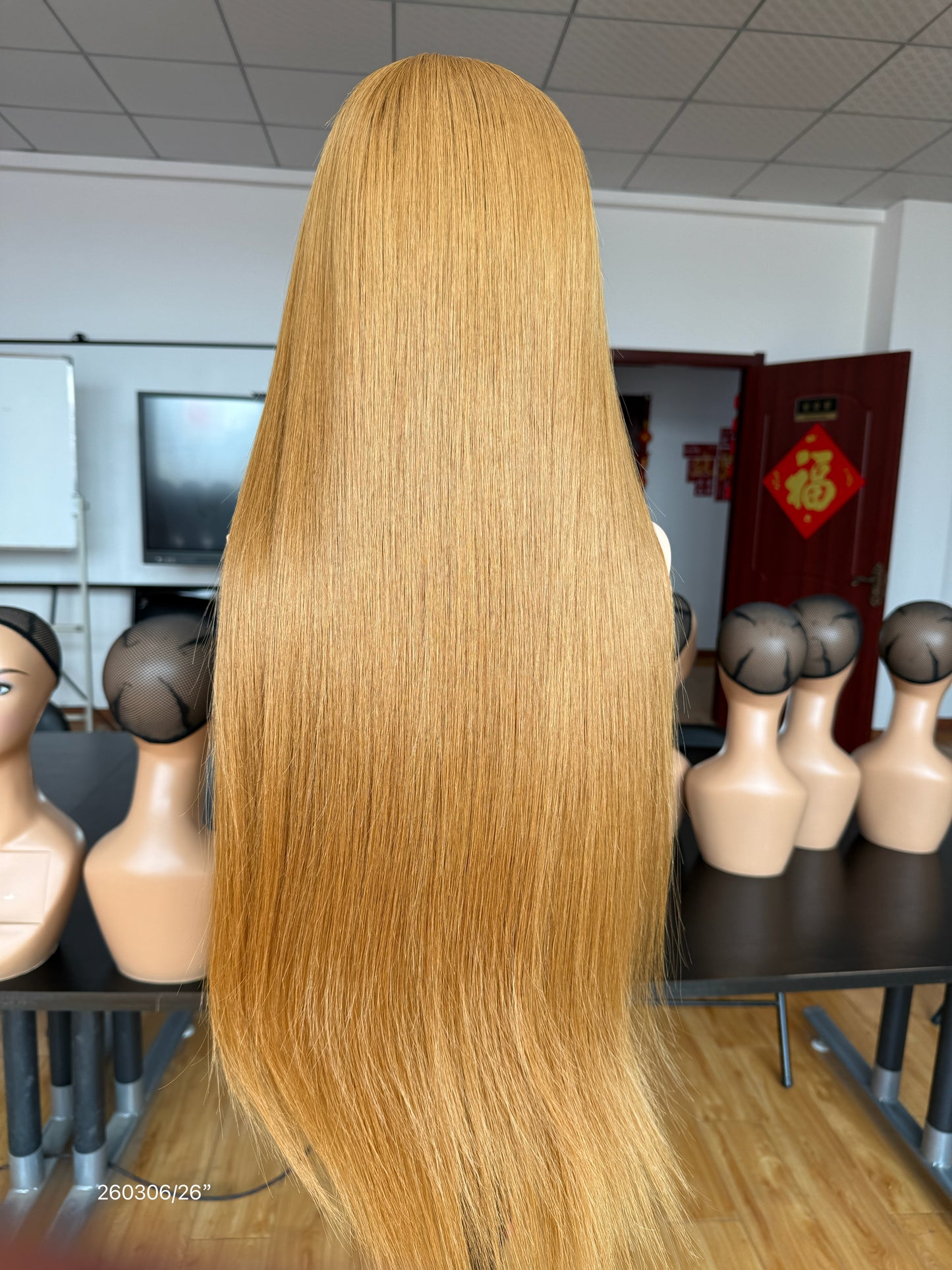 Long Blonde Full Hand-Tied Human Hair Medical Wig - Natural Parting Cranial Prosthesis Wig 038 - medical wig detail view