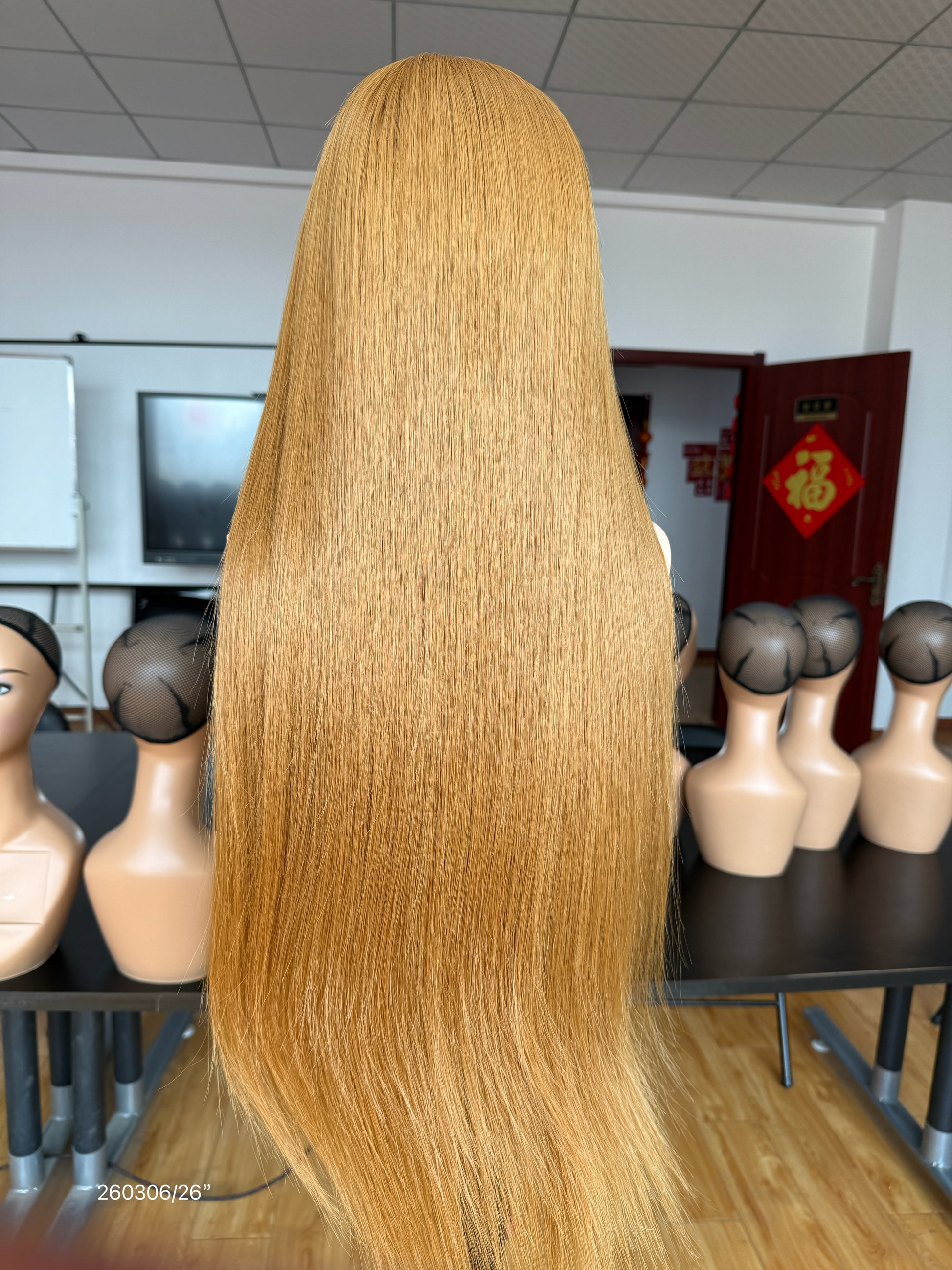 Long Blonde Full Hand-Tied Human Hair Medical Wig - Natural Parting Cranial Prosthesis Wig 038 - medical wig detail view