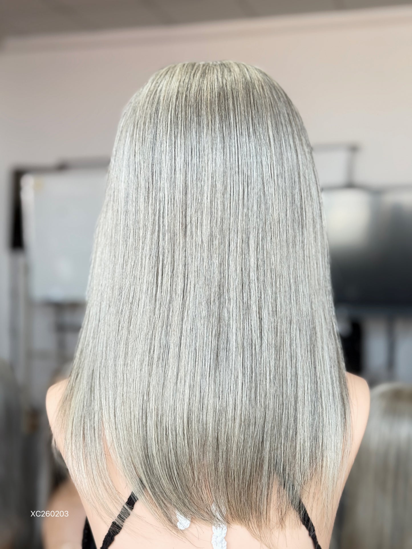Gray Blonde Full Hand-Tied Medical Wig for Women - Human Hair Hair Loss Wig 039 - medical wig detail view
