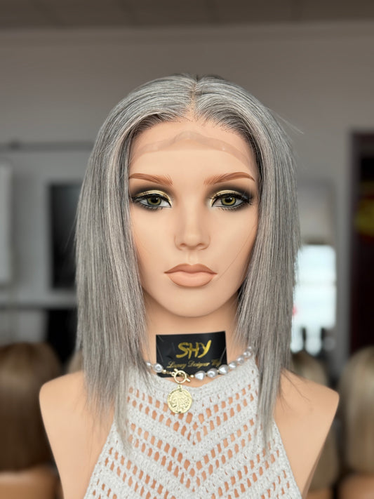 Gray Blonde Full Hand-Tied Human Hair Medical Wig - Style 040 - front view