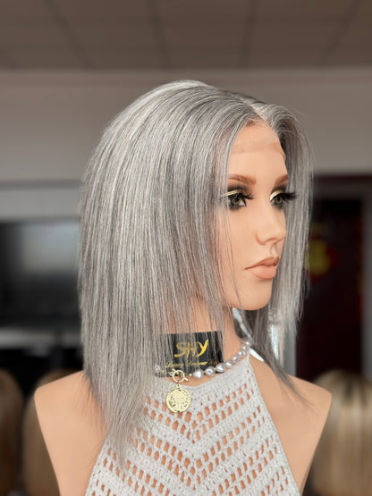 Silver Gray Bob Full Hand-Tied Medical Wig with Natural Parting - view 1